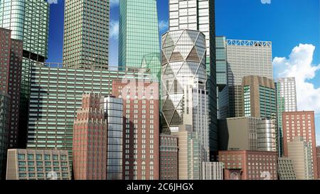 Tagesstadt mit Reflexion 3d Rendering imag Stockfoto