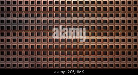 Holz geometrische quadratische Form Muster Hintergrund, Metall-Textur. Holzpaneelwand, Art Deco Stil Vorlage, 3d-Illustration Stockfoto