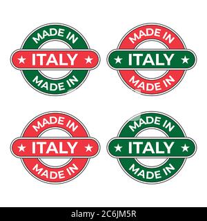 Made in Italy Symbol für Produktanhänger, Emblem und Abzeichen Insignien, basierend auf roter und grüner italienischer Nationalflagge Stock Vektor