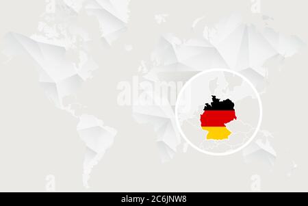 Deutschland Karte mit Flagge in Kontur. Weltkarte mit weißen Polygonalen. Vektorgrafik. Stock Vektor