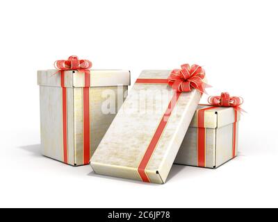 Neujahr Geschenk-Boxen 3d Rendering auf weiß Stockfoto