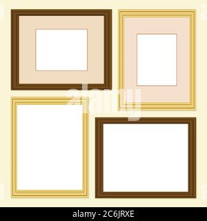 Bilderrahmen in Gold und Holz, mit und ohne Halterungen. EPS10-Vektorformat Stock Vektor