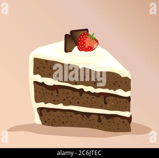 Eine Scheibe weißer und dunkler Schokoladenkuchen mit Erdbeere darauf. EPS10-Vektorformat. Stock Vektor
