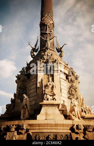 Kolumbus-Denkmal (Monument a Colom), am unteren Ende der Rambla, Barcelona, Spanien Stockfoto