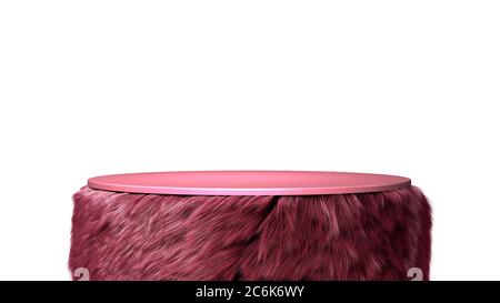 Pinker Sockel für Produktpräsentation mit roten Wollwänden 3d Rendering auf Weiß Stockfoto