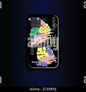 Kreatives Print Cover Design - Geometrie Stil und opische exotische Blätter. Smartphone-Hülle nachmachen. Stock Vektor
