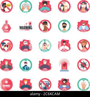 Satz von Symbolen Sicherheitsmaßnahmen und Vorsichtsmaßnahmen, Warnschilder Vektor Illustration Design Stock Vektor