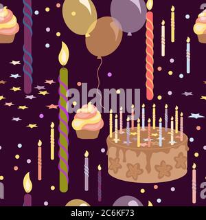 Festliche gratulatorische nahtlose Muster Hintergrund dunkel mit hellen Elementen Stockfoto