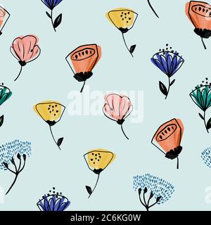Retro-Stil abstrakt von Hand gezeichnete einfache Blume nahtlose Muster Stockfoto
