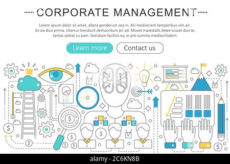 Vector elegante dünne Linie flach modernes Corporate Business Management Konzept. Layout der Banner-Elemente für die Website-Kopfzeile. Präsentation, Flyer und Poster Stock Vektor