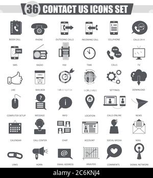 Vektor kontaktieren Sie uns Support schwarz Icon Set. Dunkelgrau klassisches Icon-Design für Web Stock Vektor