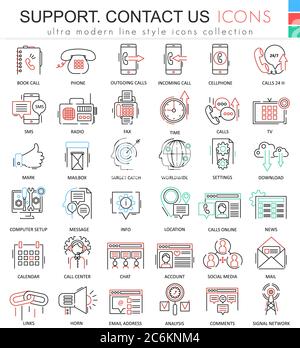 Vektor kontaktieren Sie uns Unterstützung moderne Farbe flache Linie Umriss Symbole für Apps und Web-Design Stock Vektor