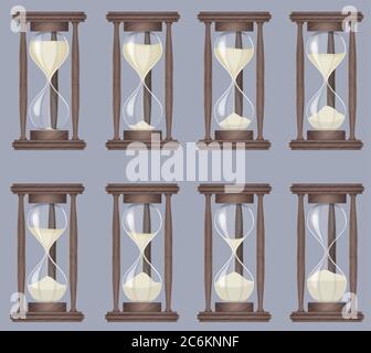 Sandglass Icons Animation Set. Zeit Sanduhr, realistische Sanduhr Prozess Timer Stock Vektor