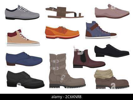 Herren Stiefel isoliertes Set. Herren Saison Schuhe Kollektion Stock Vektor