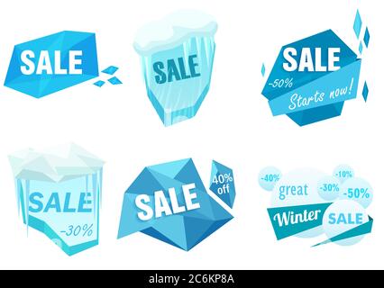 Winter Eis Sale Set. Schnee kalt Verkauf Banner Vorlage. Weihnachten gefrorenes Eis Frieden Verkauf Tag Rabatt Symbol Stock Vektor