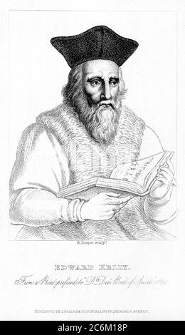 1590 c, GROSSBRITANNIEN: Der britische Okkultist, Alchemist und Medium Spiritist Sir EDWARD KELLEY (oder KELLY oder TALBOT, 1555 - 1597). Er ist am besten bekannt für die Arbeit mit John Dee in seinen magischen Untersuchungen. Porträt von R. Cooper, veröffentlicht im XIX Jahrhundert. - ALCHEMIE - ALCHIMIE - ALCHIMIE - ALCHIMISTA - MEDIUM - SEDUTE SPIRITICHE - Medianità - Spiritualist - OCCULTO - OCCULTISTA - OKKULT - MAGO - MAGIA - MAGIER - PARAPSICOLOGIA - Pietra filosofale - Stein der Weisen - PARAPSYCOLOGY - PARANORMALE - OCCULTO - MYSTERY - MYSTERY - Portrait - MYSTERY ritratto - Gravur - incisione - FOTO STO Stockfoto