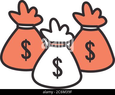 Taschen der Linie und füllen Stil Symbol des Geldes Finanzbankwesen Handel und Markt Thema Vektor-Illustration Stock Vektor