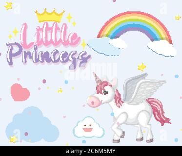 Niedliches Einhorn auf dem Himmel Hintergrund Illustration Stock Vektor