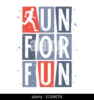 Run for Fun T-Shirt-Design. Sportgrafiken. Athletic Graphic T-Shirt. Vintage Sport Poster mit Grunge Textur Effekt Stock Vektor