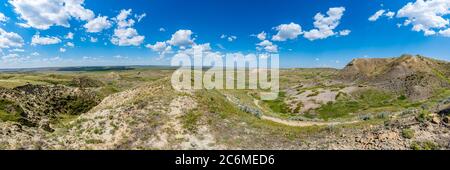 Blick auf Wiesen Nationalpark glazialen Formationen von der Oberseite des 70 Mile Butte Stockfoto