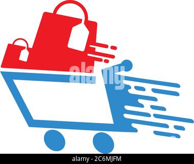 Mit Einkaufstasche und Einkaufswagen schnell einkaufen Stock Vektor