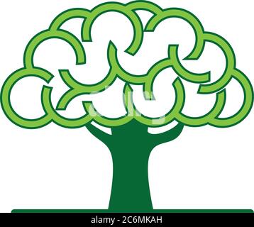 Grüner Baum und Blatt mit Gehirnform Stock Vektor