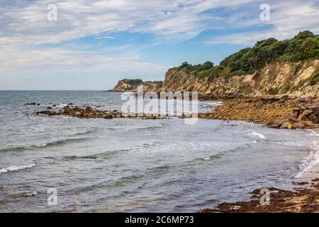 Der felsige Strand bei Steephill Cove, in der Nähe von Ventnor auf der Isle of Wight Stockfoto