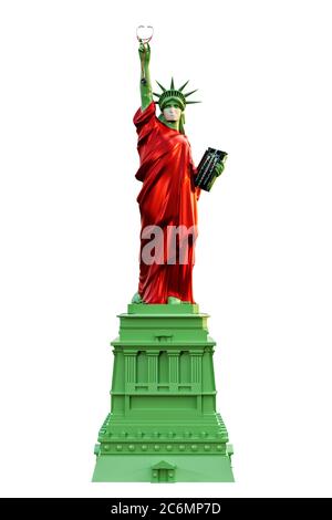 freiheitsstatue mit einer OP-Maske 3d-Illustration Stockfoto