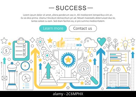 Vector elegante dünne flache Linie Erfolgskonzept. Layout der Banner-Elemente für die Website-Kopfzeile. Präsentation, Flyer und Poster. Leben und Geschäftserfolg Konzept Stock Vektor