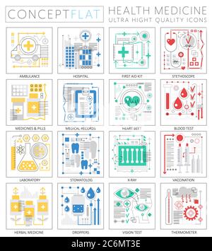 Infografiken Mini Konzept Medizin und Gesundheit Symbole für Web. Premium-Qualität Design Web-Grafiken Symbole Elemente. Medizin und Gesundheitskonzepte Stock Vektor