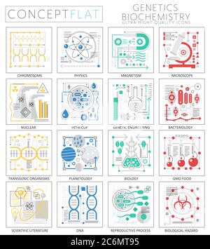 Infografiken Mini Konzept Genetik und Biochemie Icons für Web. Premium-Qualität Design Web-Grafiken Symbole Elemente. Konzepte der Genetik und Biochemie Stock Vektor