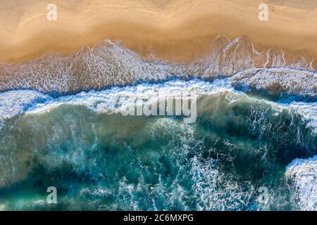 Top down Luftaufnahme von Nobby Beach in Newcastle NSW Australien. Stockfoto