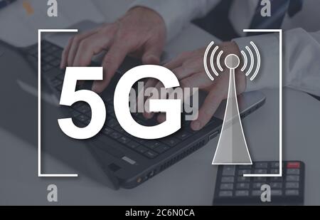 5g-Konzept mit einem Bild im Hintergrund Stockfoto