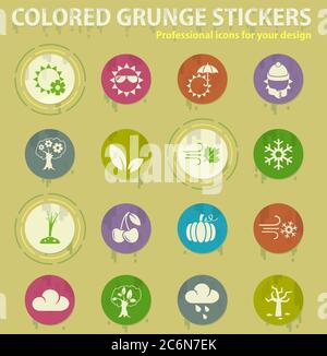 Jahreszeiten farbige Grunge Symbole Stock Vektor
