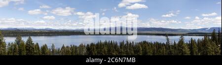 Jenny Lake am Grand Teton - Panoramablick vom Inspiration Point, Wyoming, USA Stockfoto