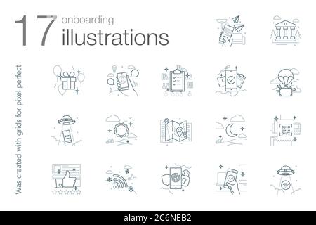 17 Onboarding-Illustrationen für mobile und Web-App und andere Stock Vektor