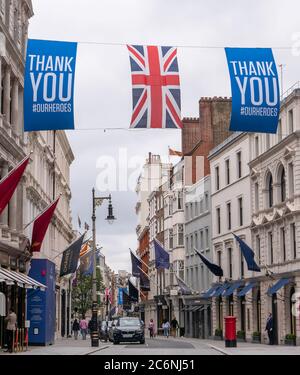 Ruhige New Bond Street, Mayfair, London während der Pandemie Covid-19. Stockfoto