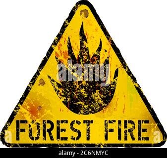 Wildfire, Buschfeuer Warnschild, Grunge Stil Vektor-Illustration Stock Vektor