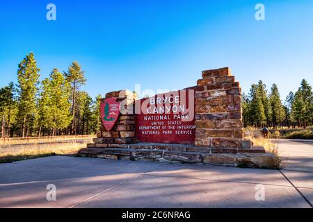 Bryce Canyon National Park Entry Sign, Utah, USA Stockfoto