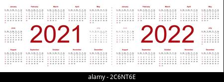 Einfache editierbare Vektorkalender für das Jahr 2021, 2022. Woche beginnt ab Sonntag. Isolierte Vektordarstellung auf weißem Hintergrund. Stock Vektor