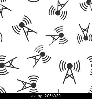 Antennenkürme in flacher Ausführung. Vektordarstellung auf weißem, isoliertem Hintergrund. WiFi nahtlose Muster Business-Konzept. Stock Vektor