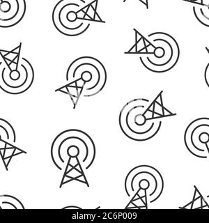 Antennenkürme in flacher Ausführung. Vektordarstellung auf weißem, isoliertem Hintergrund. WiFi nahtlose Muster Business-Konzept. Stock Vektor