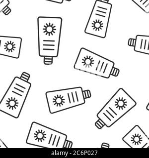 Sonnenschutz-Symbol in flacher Ausführung. Sunblock Creme Vektor-Illustration auf weißem isolierten Hintergrund. SPF Care nahtlose Muster Geschäftskonzept. Stock Vektor
