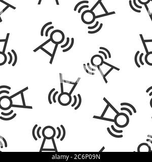 Antennenkürme in flacher Ausführung. Vektordarstellung auf weißem, isoliertem Hintergrund. WiFi nahtlose Muster Business-Konzept. Stock Vektor