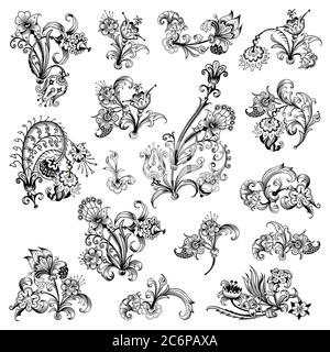 Florale Vintage Natur Elemente und Objekte Set Stock Vektor