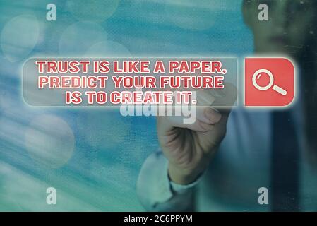 Schreiben Notiz zeigt die beste Weise, Ihre Zukunft vorherzusagen ist, sie zu verursachen.. Geschäftskonzept für harte Arbeit Motivation Web-Suche digitale Informationen Fu Stockfoto