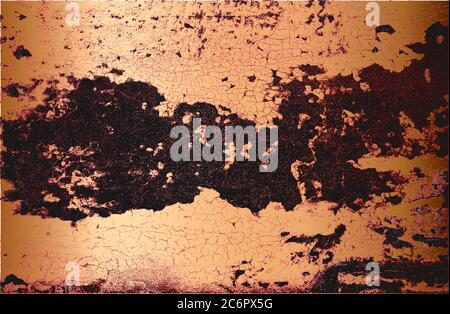 Distressed Overlay Textur von golden verrostet geschälten Metall. Grunge Hintergrund. Abstrakte Halbton Illustration Stockfoto