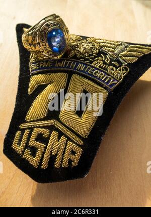 1970 Klasse Ring und Blazer Patch von United States Military Academy, USA Stockfoto