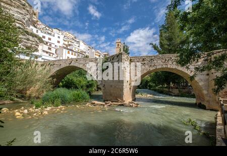 Alcala del Jucar Römische Brücke Albacete Spanien Jucar Fluss Stockfoto