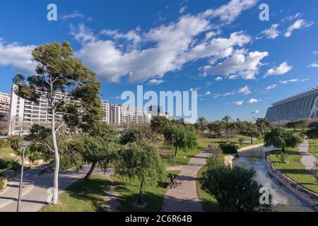 Turia River Gardens Jardin del Turia, Freizeit- und Sportbereich. Fußgängerweg. Valencia, Spanien Stockfoto